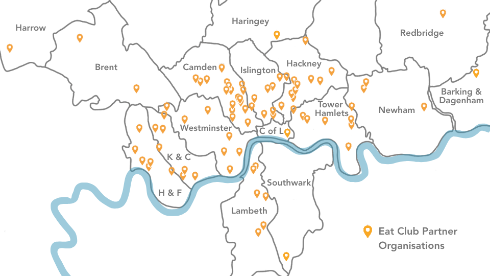 map of eat club partners, where we run food education and cooking sessions